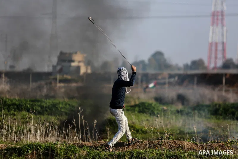 Palestinian protesters clash with Israeli security forces near the border with Israel, east of Gaza City on February 2, 2018 as demonstrations continue over the US president's controversial recognition of Jerusalem as Is...