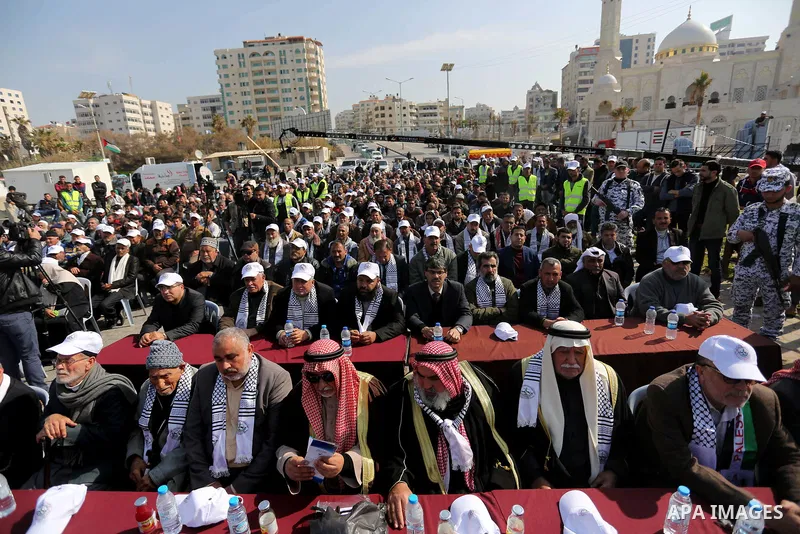 Palestinian fishermen attend a ceremony of support Palestinian fishermen project funded by the national islamic committee for development and social solidarity, in Gaza sea port on February 3, 2018. Photo by Ashraf Amra