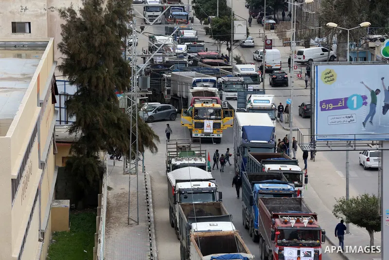 Palestinian truck drivers take part in a protest against the siege on the Gaza Strip, on February 6, 2018 in Gaza City. Israel has maintained a siege on Gaza for a decade which it says is necessary to limit Hamas, the Is...