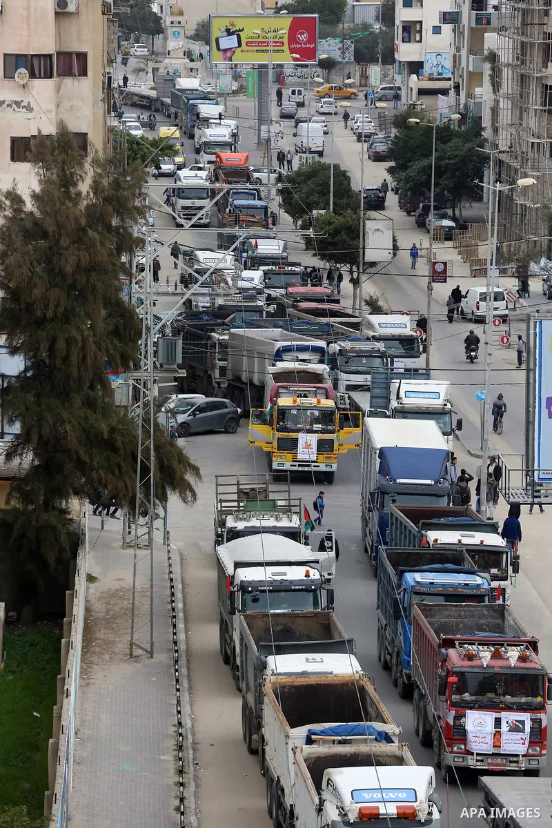 Palestinian truck drivers take part in a protest against the siege on the Gaza Strip, on February 6, 2018 in Gaza City. Israel has maintained a siege on Gaza for a decade which it says is necessary to limit Hamas, the Is...