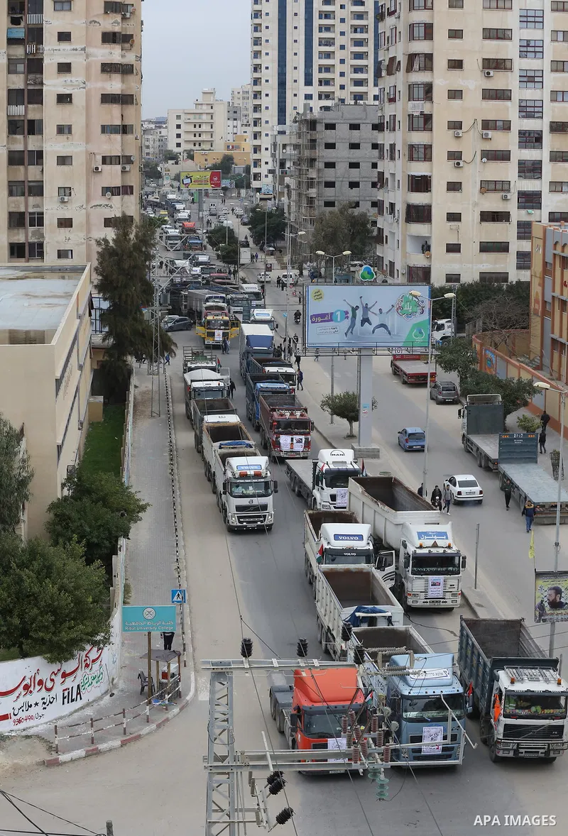 Palestinian truck drivers take part in a protest against the siege on the Gaza Strip, on February 6, 2018 in Gaza City. Israel has maintained a siege on Gaza for a decade which it says is necessary to limit Hamas, the Is...