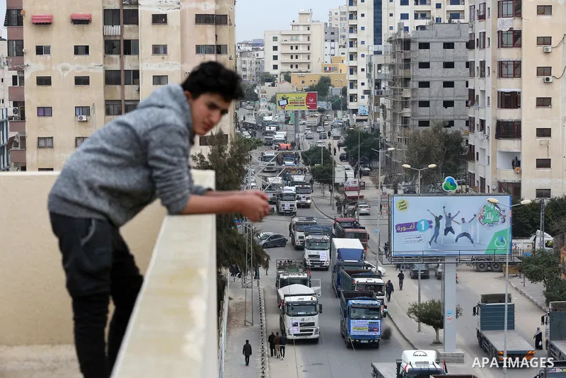 Palestinian truck drivers take part in a protest against the siege on the Gaza Strip, on February 6, 2018 in Gaza City. Israel has maintained a siege on Gaza for a decade which it says is necessary to limit Hamas, the Is...