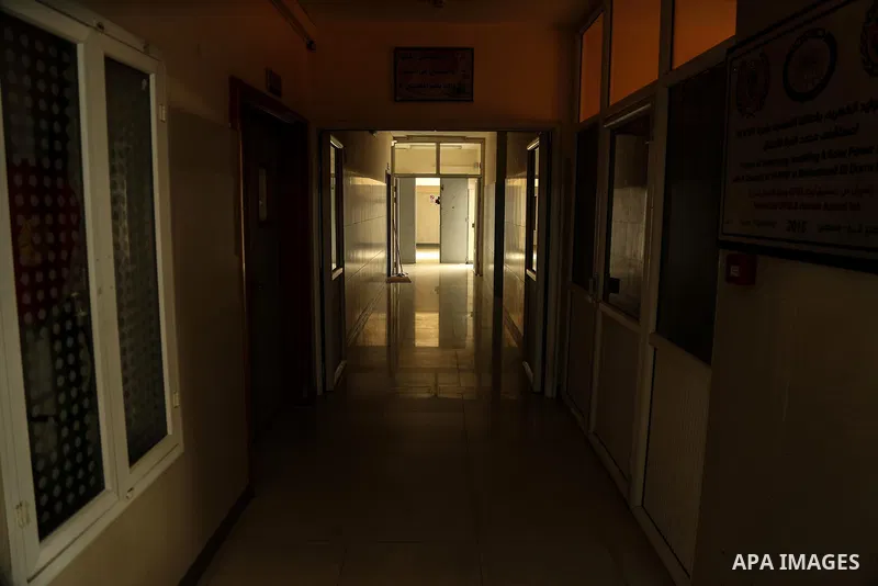 Corridor at Durra hospital is seen after it stopped its services on February 7, 2018 after it ran out of fuel in Gaza city. Seven medical centers in Gaza have stopped services due to lack of fuel to power generators. Ash...