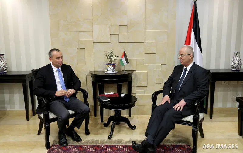 Palestinian Prime Minister, Rami Hamdallah, meets with Nikolay Mladenov, United Nations Special Coordinator for the Middle East Peace Process, in the West Bank city of Ramallah, on February 8, 2018. Photo by Prime Minist...