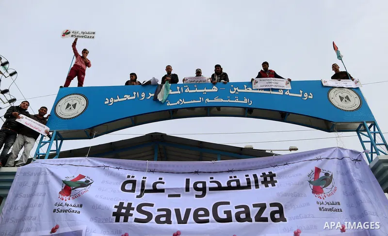 Wounded and disabled Palestinians take part in a protest against the siege on the Gaza Strip, at Erez crossing, in the northern Gaza Strip, on February 8, 2018. Israel has maintained a siege on Gaza for a decade which it...