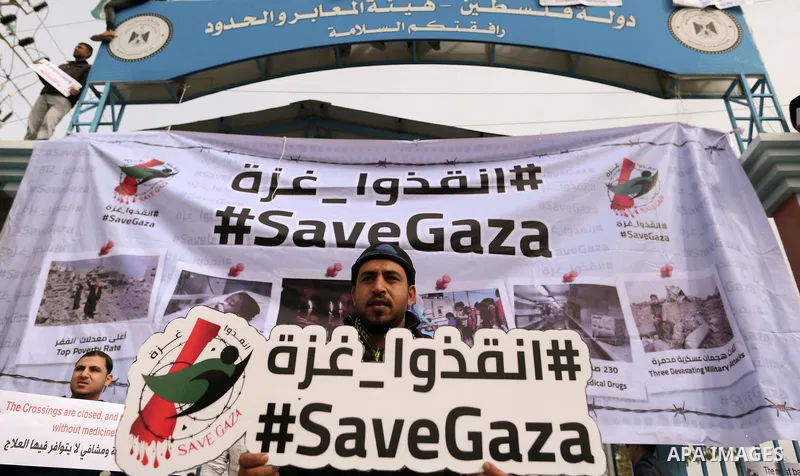 Wounded and disabled Palestinians take part in a protest against the siege on the Gaza Strip, at Erez crossing, in the northern Gaza Strip, on February 8, 2018. Israel has maintained a siege on Gaza for a decade which it...