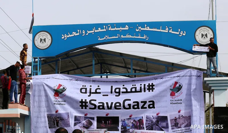 Wounded and disabled Palestinians take part in a protest against the siege on the Gaza Strip, at Erez crossing, in the northern Gaza Strip, on February 8, 2018. Israel has maintained a siege on Gaza for a decade which it...