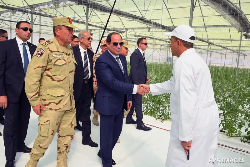 Egyptian President Abdel Fattah al-Sisi attends the inauguration of an agricultural project at Mohamed Naguib military base in al-Hammam region, about 90 kilometres west of Egypt's second city of Alexandria on February 8...