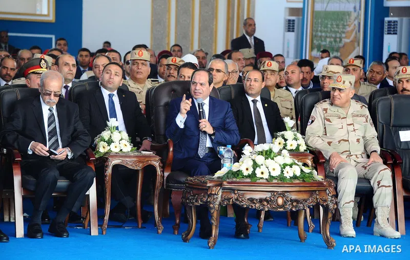 Egyptian President Abdel Fattah al-Sisi attends the inauguration of an agricultural project at Mohamed Naguib military base in al-Hammam region, about 90 kilometres west of Egypt's second city of Alexandria on February 8...