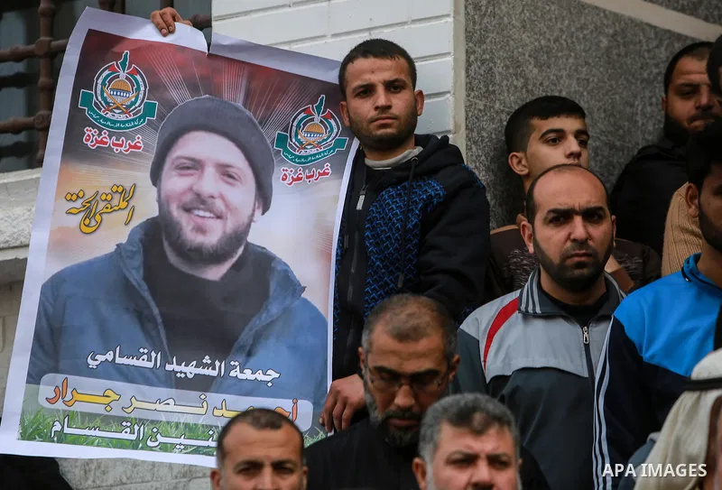 Palestinian supporters Hamas movement take part in a rage protest after Israeli security forces killed Ahmed Nasr Jarrar who suspected of being behind the killing of a Jewish settler last month, after a manhunt that last...