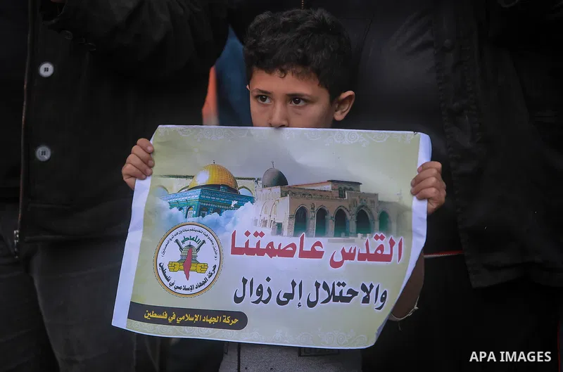 Palestinian take part during a protest against Trump's decision to recognize Jerusalem as the capital of Israel, in Gaza city on February 16, 2018. US President Donald Trump has reiterated that the issue of Jerusalem is...
