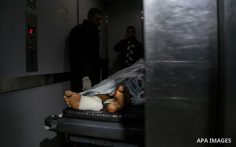 A wounded palestinian mis helped at Rafah hospital in the southern Gaza Strip, on February 17, 2018. Two Palestinians were injured in Rafah during Israeli military raids. Israeli jets struck the Gaza Strip after four sol...