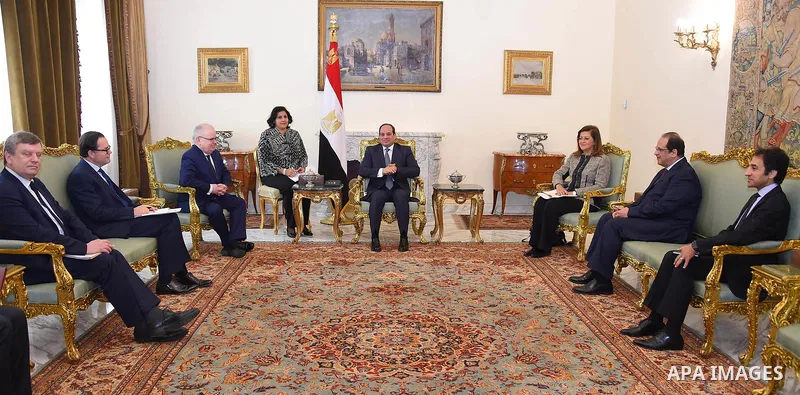 Egyptian President Abdel Fattah al-Sisi meets with Head of the French National School of Management (ENA), Patrick Gerrard in, in Cairo, Egypt, on February 18, 2018. Photo by Egyptian President Office