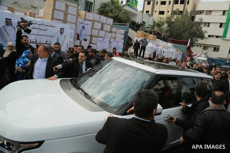 Qatar's Ambassador to the Palestinian Authority, Mohammed Al Emadi leaves after a press conference at al-Shifa hospital to announce about the granting of Qatar's Emir Sheikh Tamim bin Hamad Al-Thani, in Gaza city on Febr...
