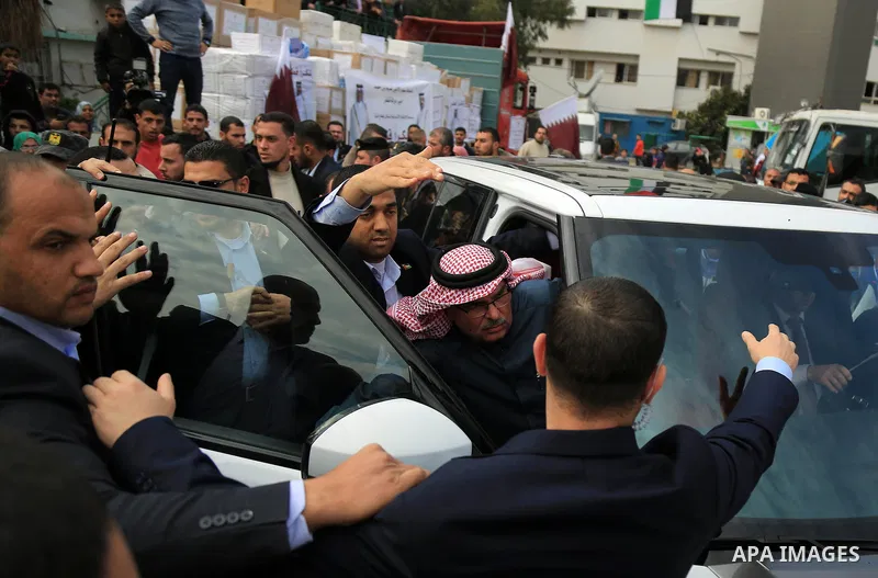 Qatar's Ambassador to the Palestinian Authority, Mohammed Al Emadi leaves after a press conference at al-Shifa hospital to announce about the granting of Qatar's Emir Sheikh Tamim bin Hamad Al-Thani, in Gaza city on Febr...
