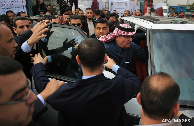 Qatar's Ambassador to the Palestinian Authority, Mohammed Al Emadi leaves after a press conference at al-Shifa hospital to announce about the granting of Qatar's Emir Sheikh Tamim bin Hamad Al-Thani, in Gaza city on Febr...