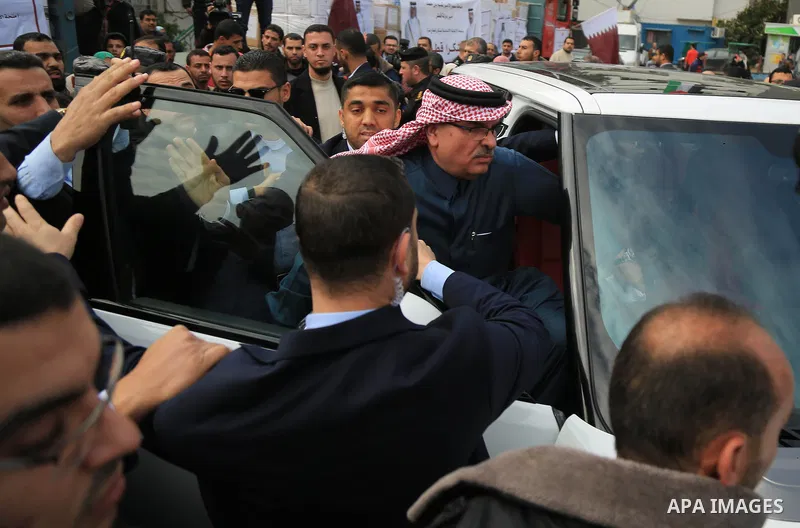 Qatar's Ambassador to the Palestinian Authority, Mohammed Al Emadi leaves after a press conference at al-Shifa hospital to announce about the granting of Qatar's Emir Sheikh Tamim bin Hamad Al-Thani, in Gaza city on Febr...