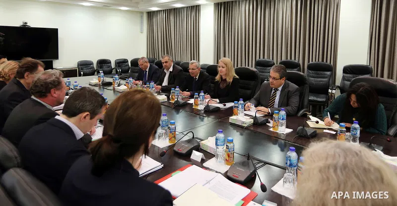 Advisor of Palestinian Prime Minister Khairia Rasas meets with european delegation, in the West Bank city of Ramallah on February 19, 2018. Photo by Prime Minister Office