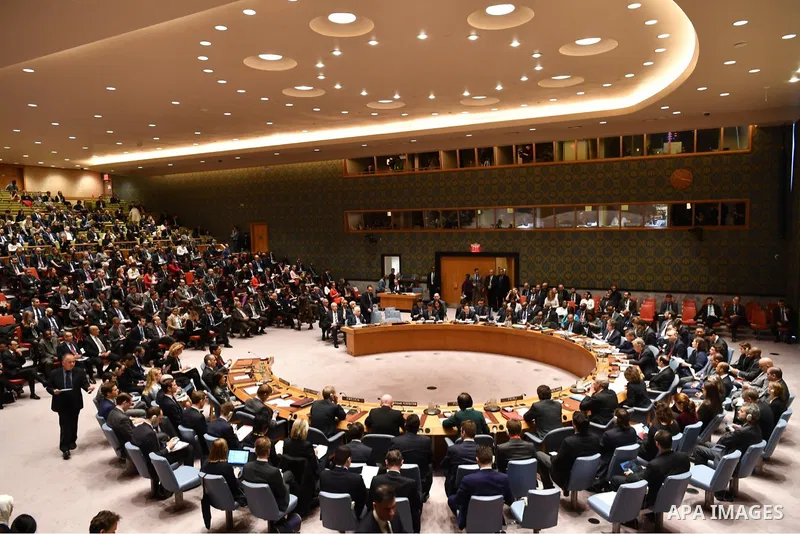 The United Nations Security Council meets concerning issues in the Middle East, at UN headquarters, February 20, 2018 in New York City. President of Palestine and Palestinian National Authority Mahmoud Abbas called for a...