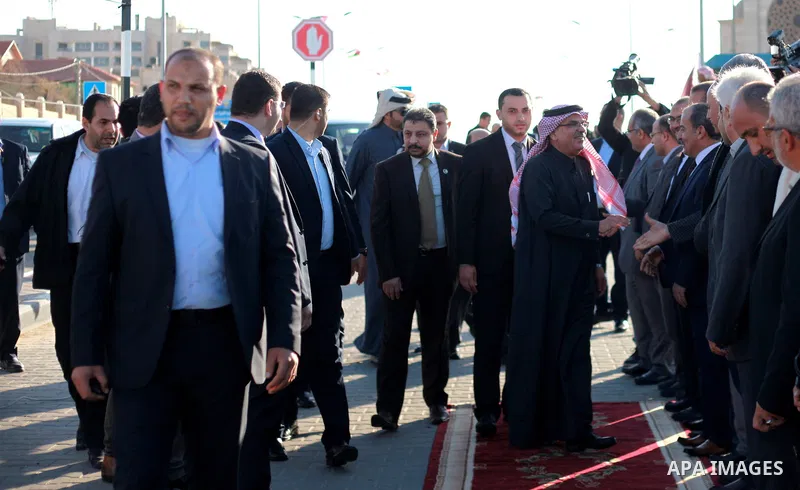Qatar's Ambassador to the Palestinian Authority, Mohammed Al Emadi attends the opening ceremony of rebuild Al-Rashid street project, funded by Qatar, in Gaza city, on February 24, 2018. Photo by Mahmoud Ajour