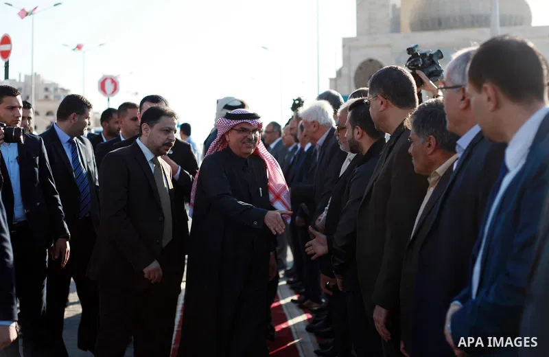 Qatar's Ambassador to the Palestinian Authority, Mohammed Al Emadi attends the opening ceremony of rebuild Al-Rashid street project, funded by Qatar, in Gaza city, on February 24, 2018. Photo by Mahmoud Ajour