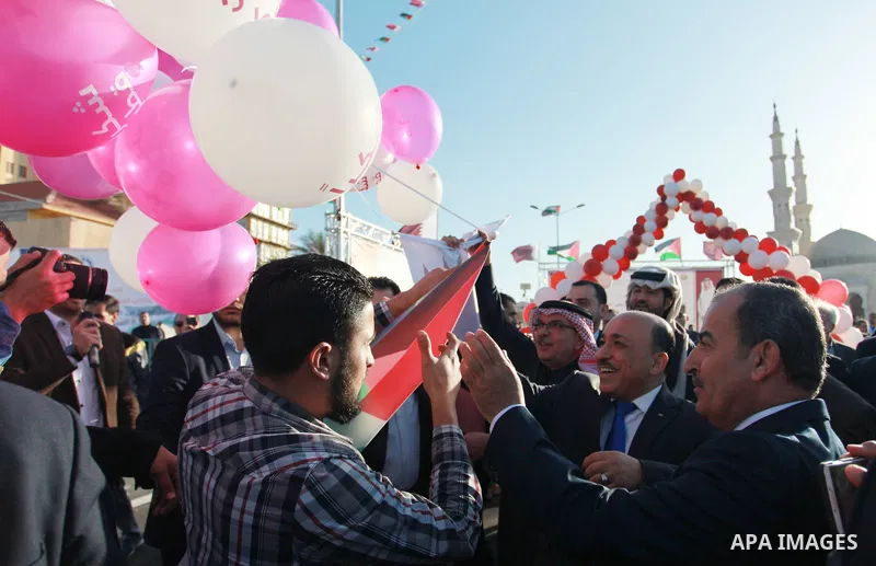 Qatar's Ambassador to the Palestinian Authority, Mohammed Al Emadi attends the opening ceremony of rebuild Al-Rashid street project, funded by Qatar, in Gaza city, on February 24, 2018. Photo by Mahmoud Ajour