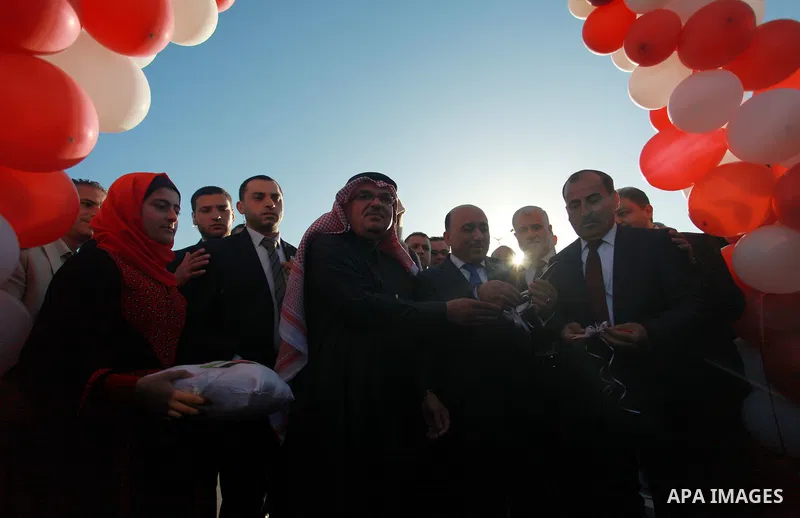 Qatar's Ambassador to the Palestinian Authority, Mohammed Al Emadi attends the opening ceremony of rebuild Al-Rashid street project, funded by Qatar, in Gaza city, on February 24, 2018. Photo by Mahmoud Ajour