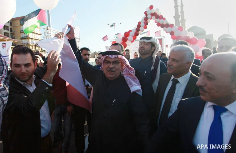Qatar's Ambassador to the Palestinian Authority, Mohammed Al Emadi attends the opening ceremony of rebuild Al-Rashid street project, funded by Qatar, in Gaza city, on February 24, 2018. Photo by Mahmoud Ajour