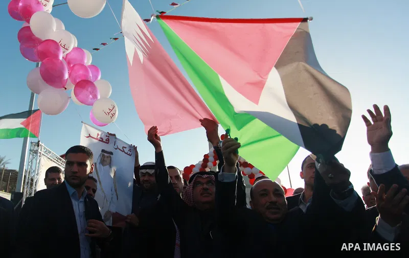 Qatar's Ambassador to the Palestinian Authority, Mohammed Al Emadi attends the opening ceremony of rebuild Al-Rashid street project, funded by Qatar, in Gaza city, on February 24, 2018. Photo by Mahmoud Ajour