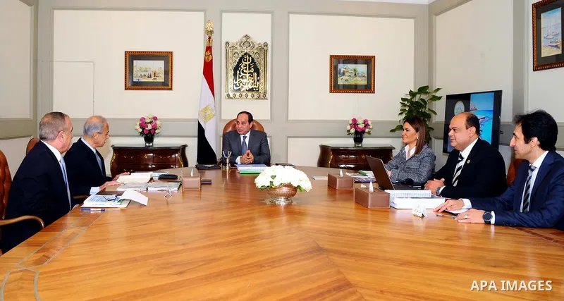 Egyptian President Abdel Fattah al-Sisi meets with Prime Minister Sharif Ismail and Minister of Investment and International Cooperation, Minister of Development and Minister of housing, in Cairo, Egypt on February 27, 2...