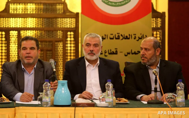 Hamas Chief Ismail Haniyeh attends a meeting with Palestinian faction leaders, in Gaza city on March 5, 2018. Photo by Ashraf Amra