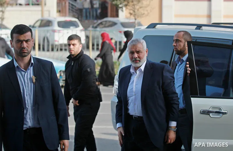 Hamas Chief Ismail Haniyeh arrives before his meeting with Palestinian faction leaders, in Gaza city on March 5, 2018. Photo by Ashraf Amra