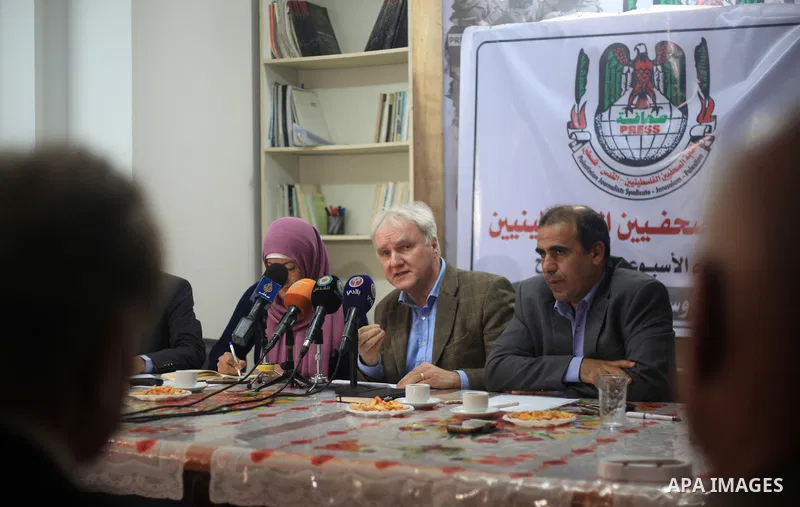Matthias Schmale, Director of United Nations Relief and Works Agency (UNRWA) Operations in Gaza attends a meeting in Gaza city on March 11, 2018. Photo by Mahmoud Ajour