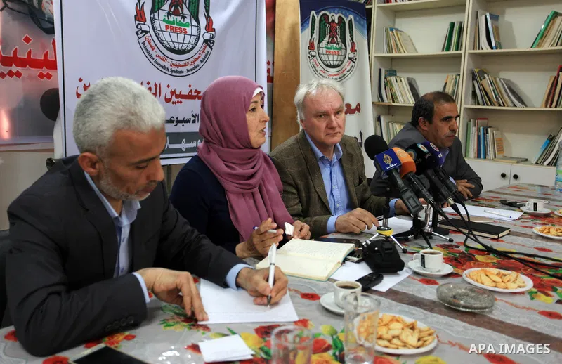 Matthias Schmale, Director of United Nations Relief and Works Agency (UNRWA) Operations in Gaza attends a meeting in Gaza city on March 11, 2018. Photo by Mahmoud Ajour