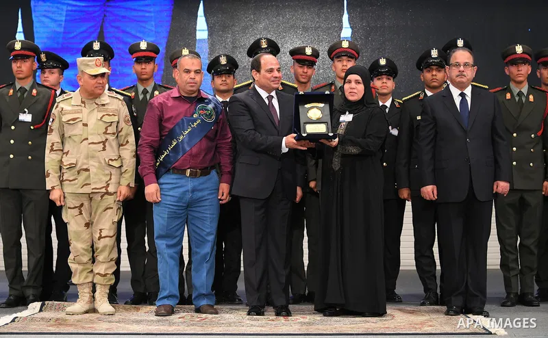 Egyptian President Abdel Fattah al-Sisi attends a conference commemorating the country's martyrs, in Cairo, Egypt on March 15, 2018. Photo by Egyptian President Office