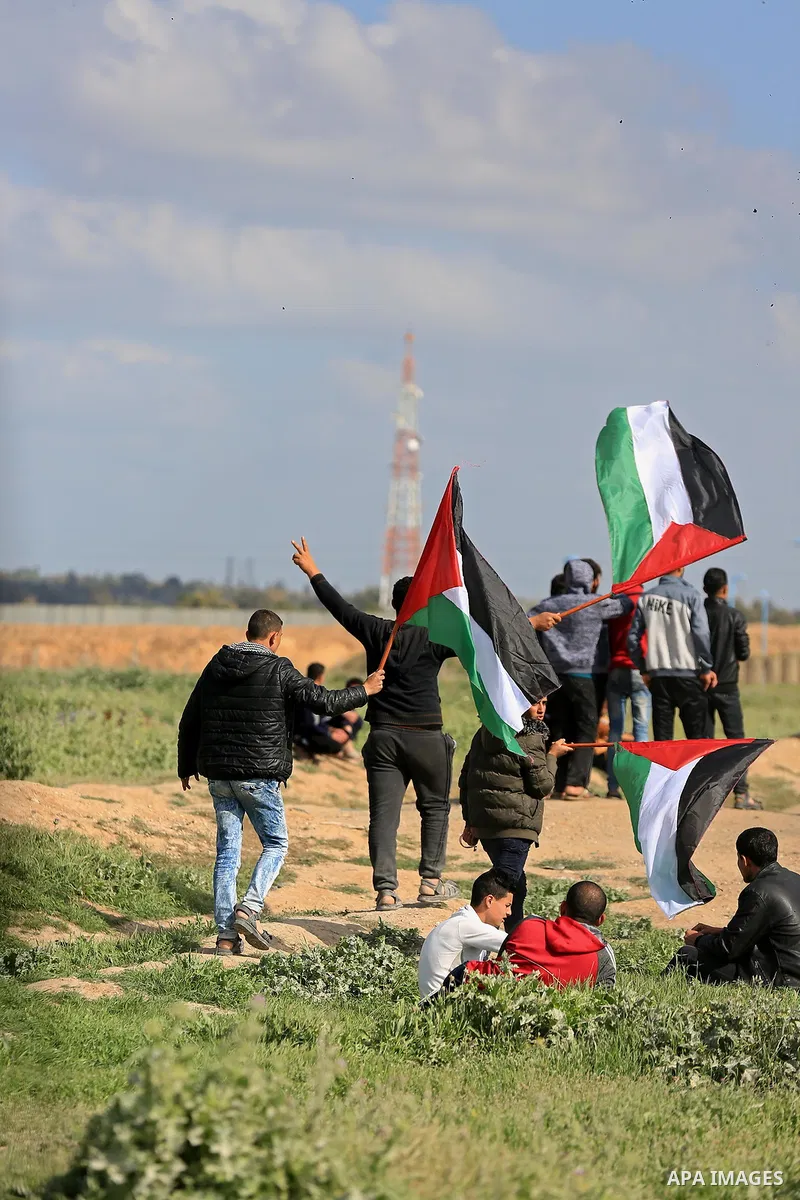 Palestinian protesters clash with Israeli security forces in response to the United States' decision to recognize Jerusalem as the Capital of Israel near the border with Israel in east of Gaza city on March 16, 2018. Aft...
