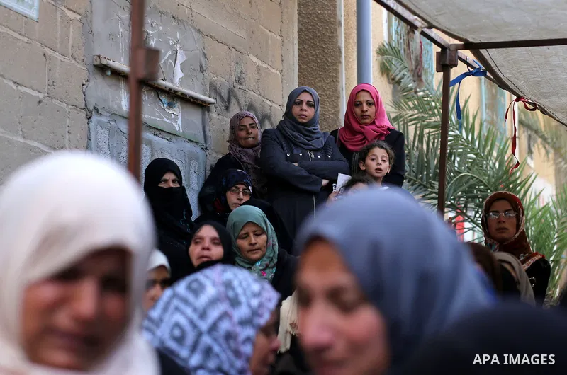Relatives of Palestinian Jihad Abu Jamous who was killed a day earlier during clashes with Israeli security forces in a tent city protest along the Israel border with Gaza, demanding the right to return to their homeland...