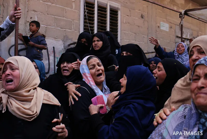 Relatives of Palestinian Jihad Abu Jamous who was killed a day earlier during clashes with Israeli security forces in a tent city protest along the Israel border with Gaza, demanding the right to return to their homeland...