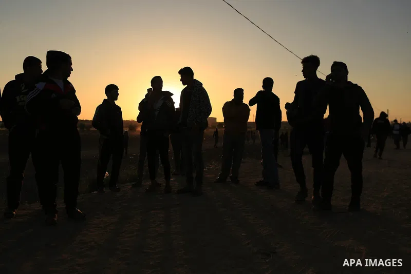 Palestinian protesters gather during a protest along the border with Israel, east of Gaza City on March 31, 2018. The UN Security Council heard fears of a further escalation in Israeli-Palestinian violence in the Gaza St...