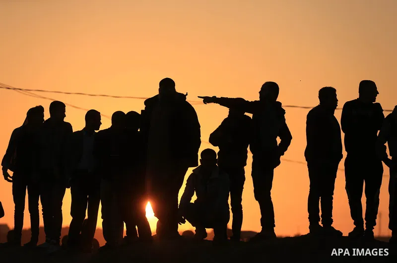 Palestinian protesters gather during a protest along the border with Israel, east of Gaza City on March 31, 2018. The UN Security Council heard fears of a further escalation in Israeli-Palestinian violence in the Gaza St...