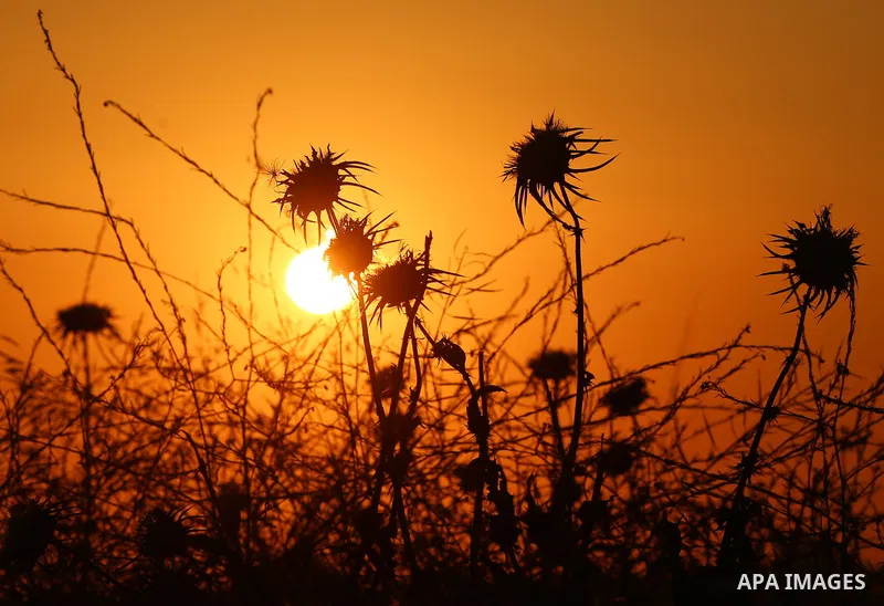 A picture taken on April 23, 2018 shows sunset near the Israel-Gaza border, east of Gaza city. Photo by Yasser Qudih