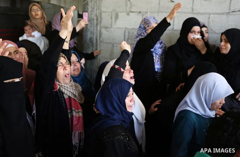Relatives of Palestinian Nasser Ghorab, 51, who was killed the day before during clashes with Israeli troops along the border with Israel in a tent city protest where Palestinians demand the right to return to their home...