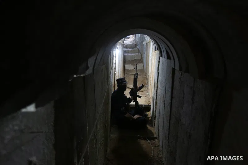 Palestinian militants guard the tunnel in the east of Gaza city on the Muslim holy fasting month of Ramadan on May 24, 2018. Ramadan is sacred to Muslims because it is during that month that tradition says the Koran was...