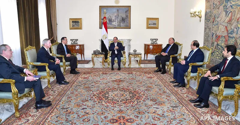 Egyptian President Abdel Fattah al-Sisi meets with a delegation of members of the US House of Representatives, in Cairo, Egypt, on June 1, 2018. Photo by Egyptian President Office