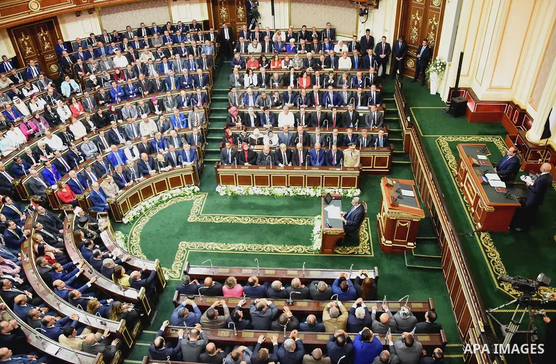 Egyptian President Abdel Fattah Al Sisi speaks at his swearing-in of the second presidential term, at a ceremony, at the House of Representatives in Cairo, Egypt, June 2, 2018. Photo by Egyptian President Office