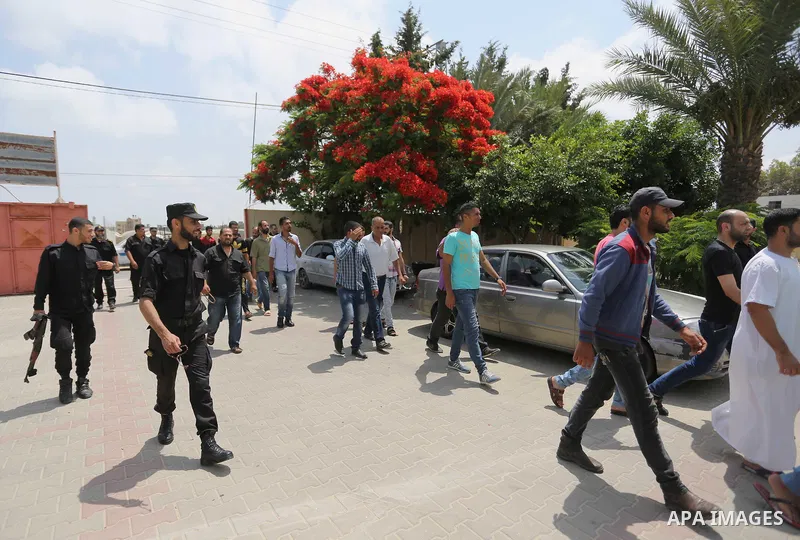Palestinian prisoners leave the prison run by the Ministry of the Interior and National Security in Gaza Strip, in Dair Al Balah in the center of Gaza Strip on June 7, 2018. Security officials in Gaza Strip said on Thurs...