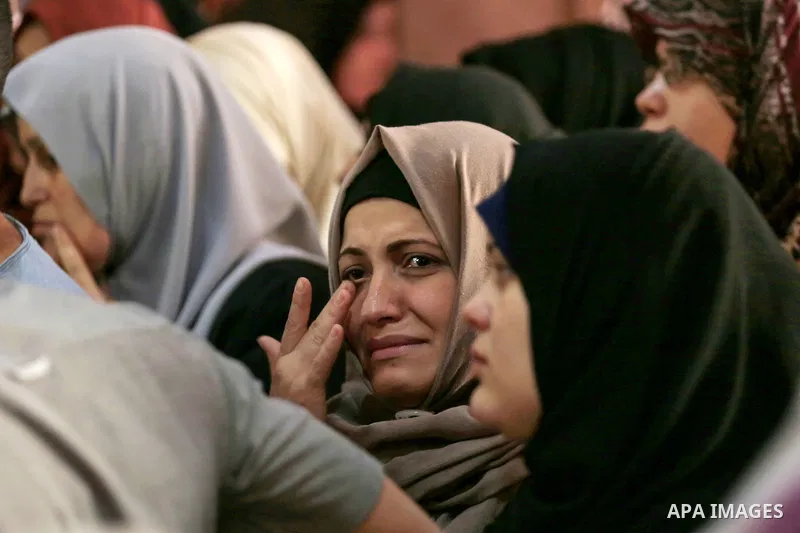Palestinian relatives mourn during the funeral of Yussef al-Faseeh, 29, who was shot dead by Israeli troops during clashes at Israel-Gaza border, in Gaza city on on 9, 2018. Four Palestinians were killed by Israeli fire...