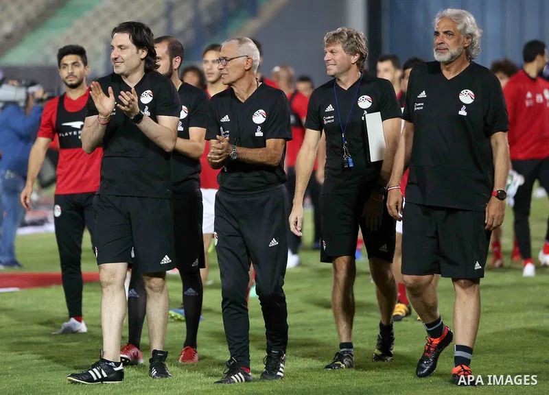 Egypt's national team football players participate the final training session before travelling to Russia to attend World Cup at Cairo international stadium in Cairo on June 9, 2018. Photo by Stringer