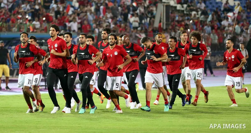Egypt's national team football players participate the final training session before travelling to Russia to attend World Cup at Cairo international stadium in Cairo on June 9, 2018. Photo by Stringer