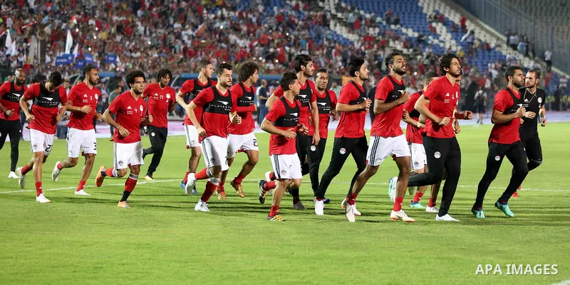 Egypt's national team football players participate the final training session before travelling to Russia to attend World Cup at Cairo international stadium in Cairo on June 9, 2018. Photo by Stringer